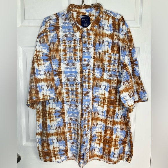 Trust Men’s Multicolored Button Down Shirt - Size 4x - Brown/Blue/Ivory - Picture 1 of 6